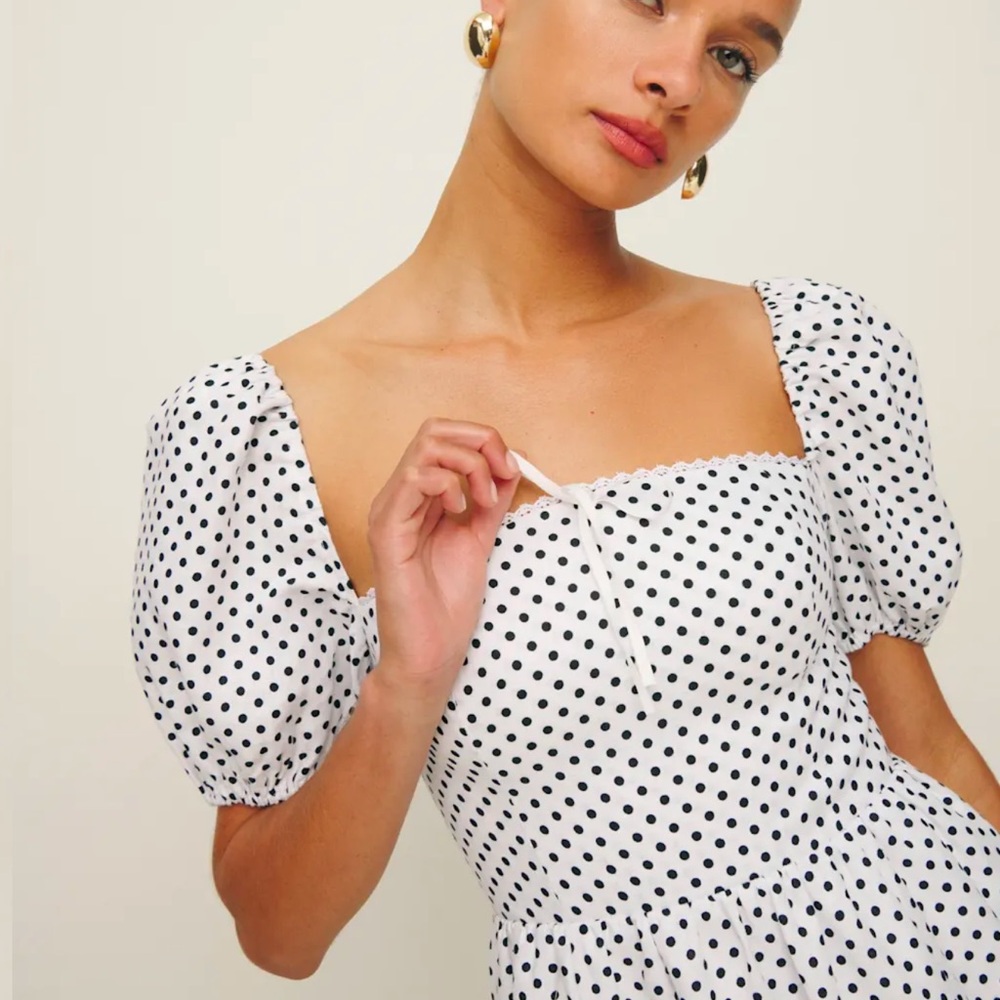 Reformation Malvina Polka Dot Linen Mini Dress- Size 6
